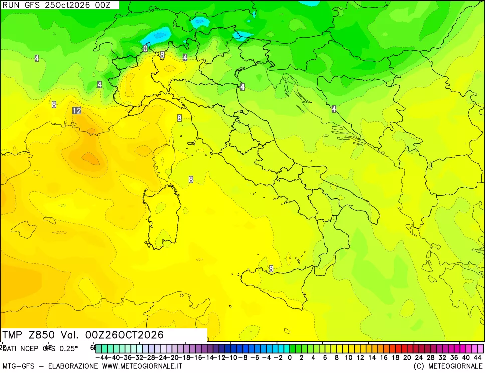 mappa 850 hPa Temp