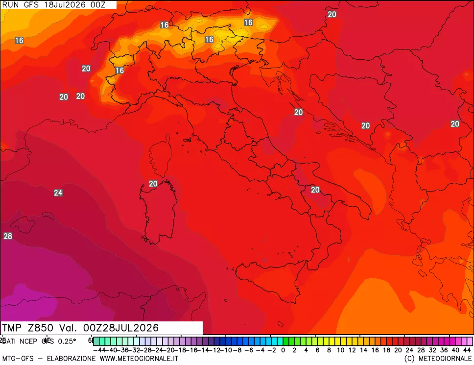 mappa 850 hPa Temp