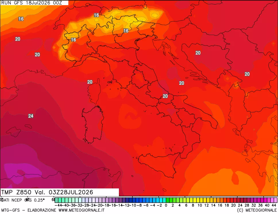 mappa 850 hPa Temp