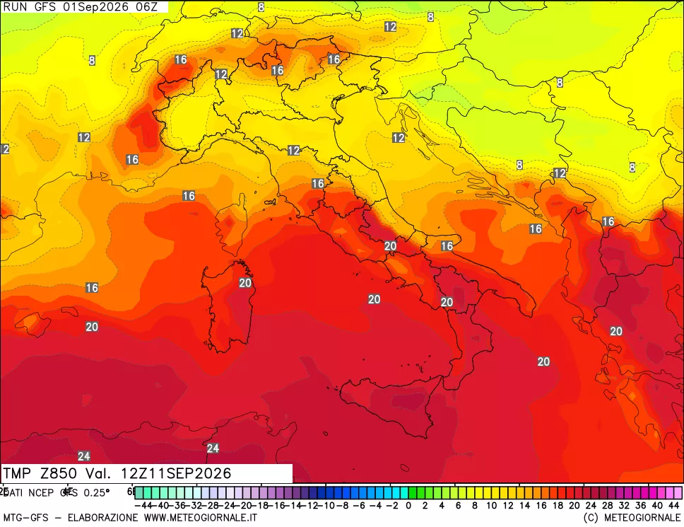 mappa 850 hPa Temp