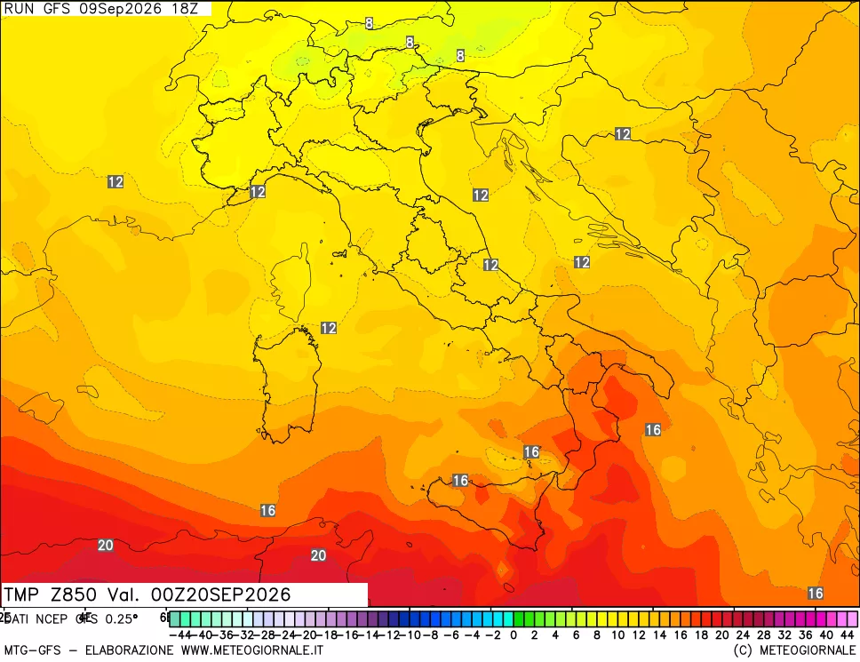 mappa 850 hPa Temp