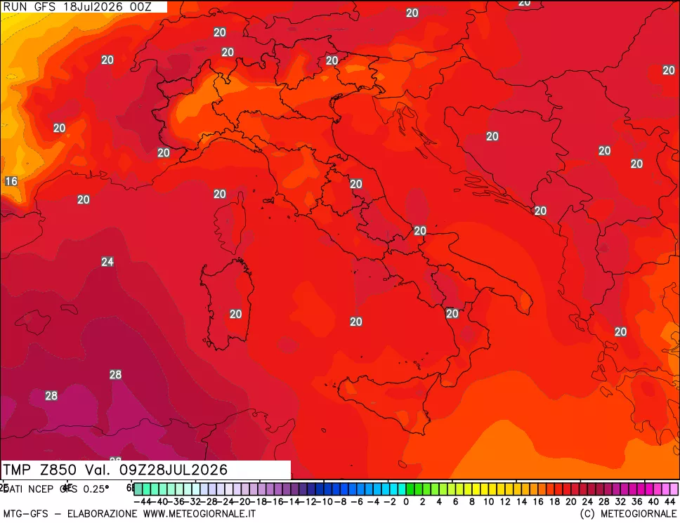 mappa 850 hPa Temp