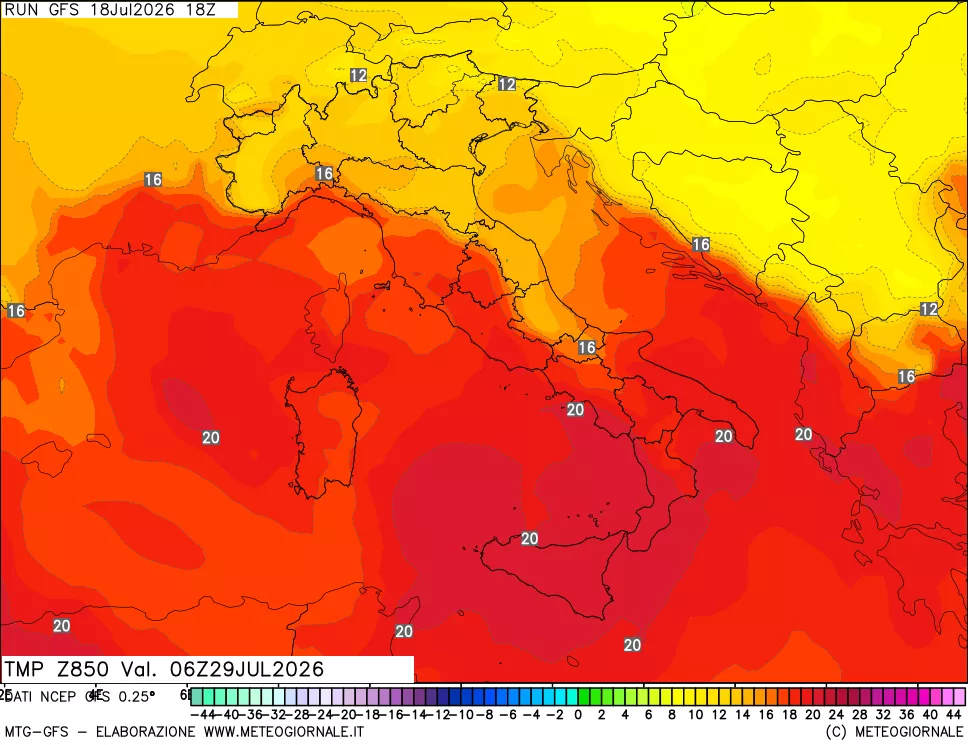 mappa 850 hPa Temp