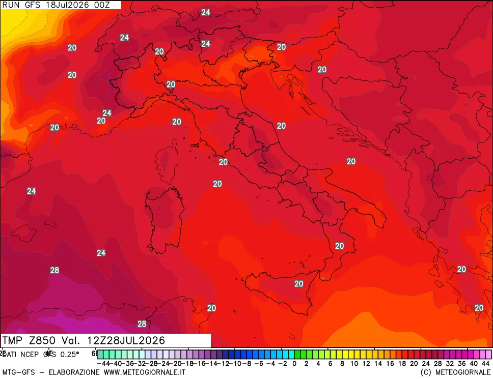 mappa 850 hPa Temp