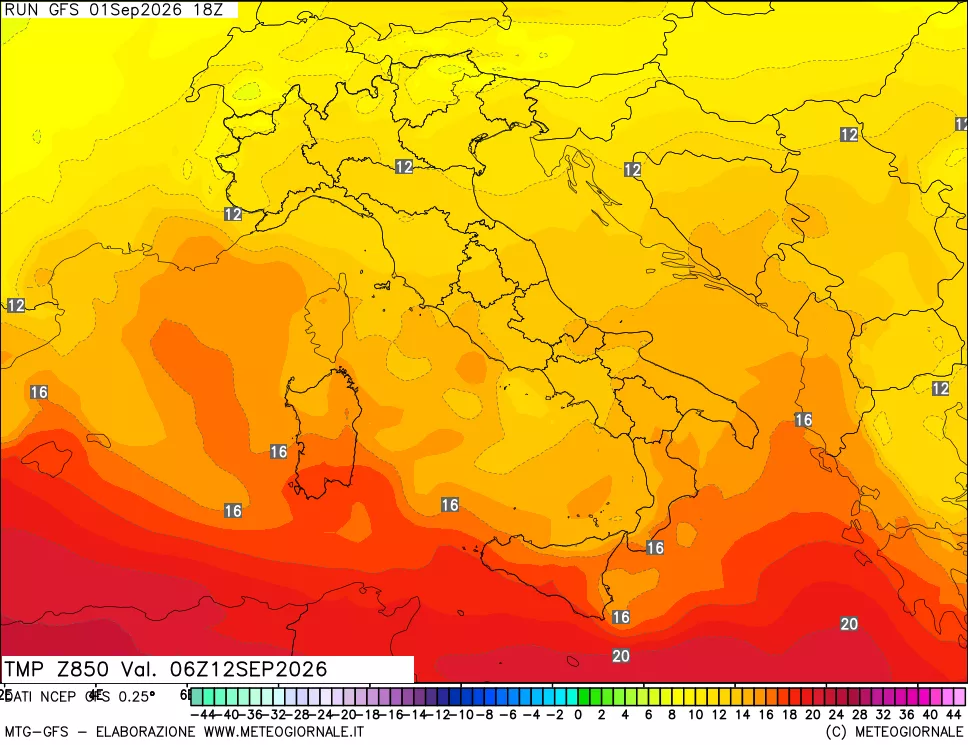 mappa 850 hPa Temp