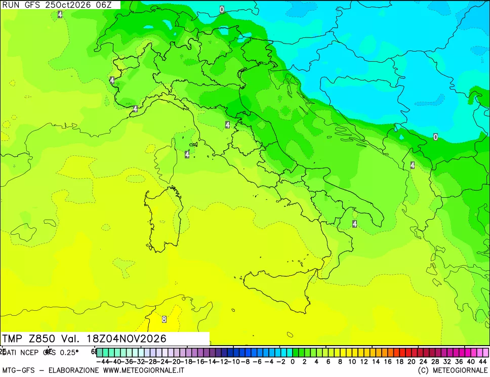 mappa 850 hPa Temp