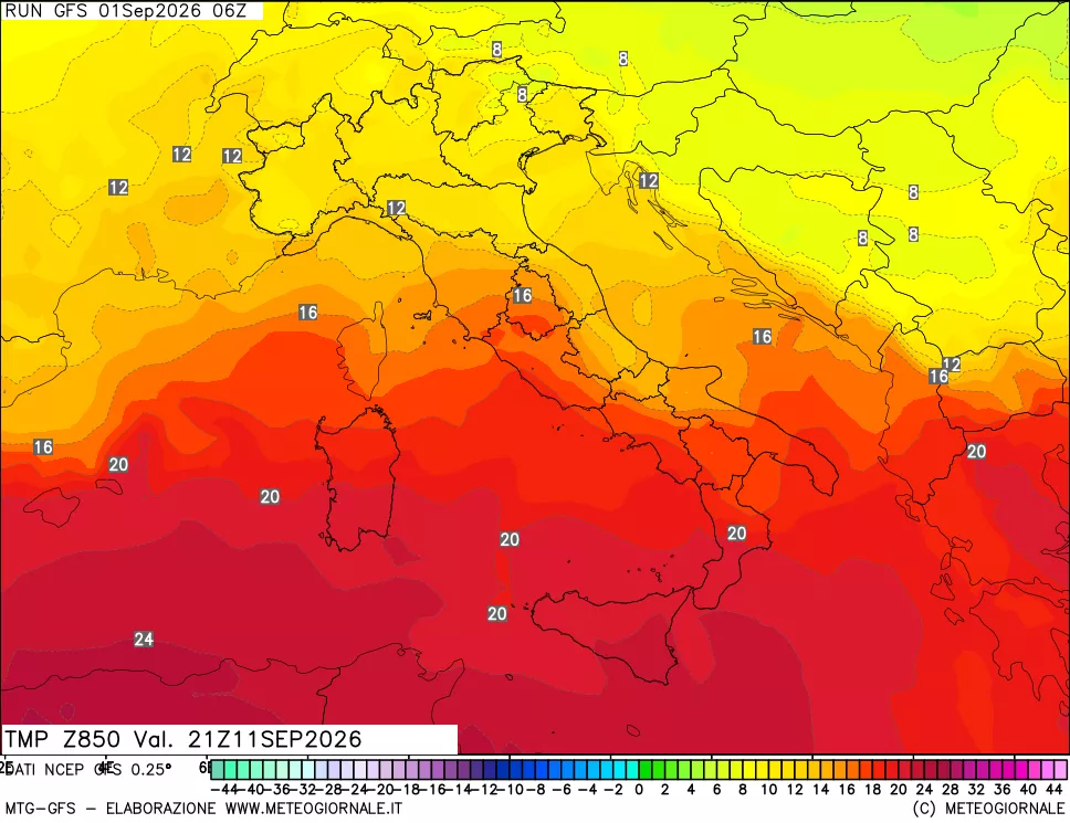 mappa 850 hPa Temp