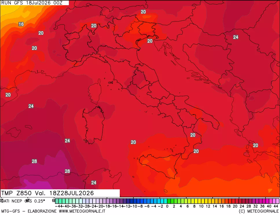 mappa 850 hPa Temp