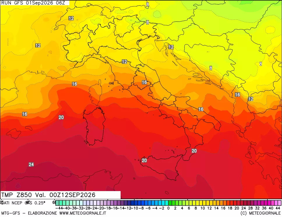 mappa 850 hPa Temp