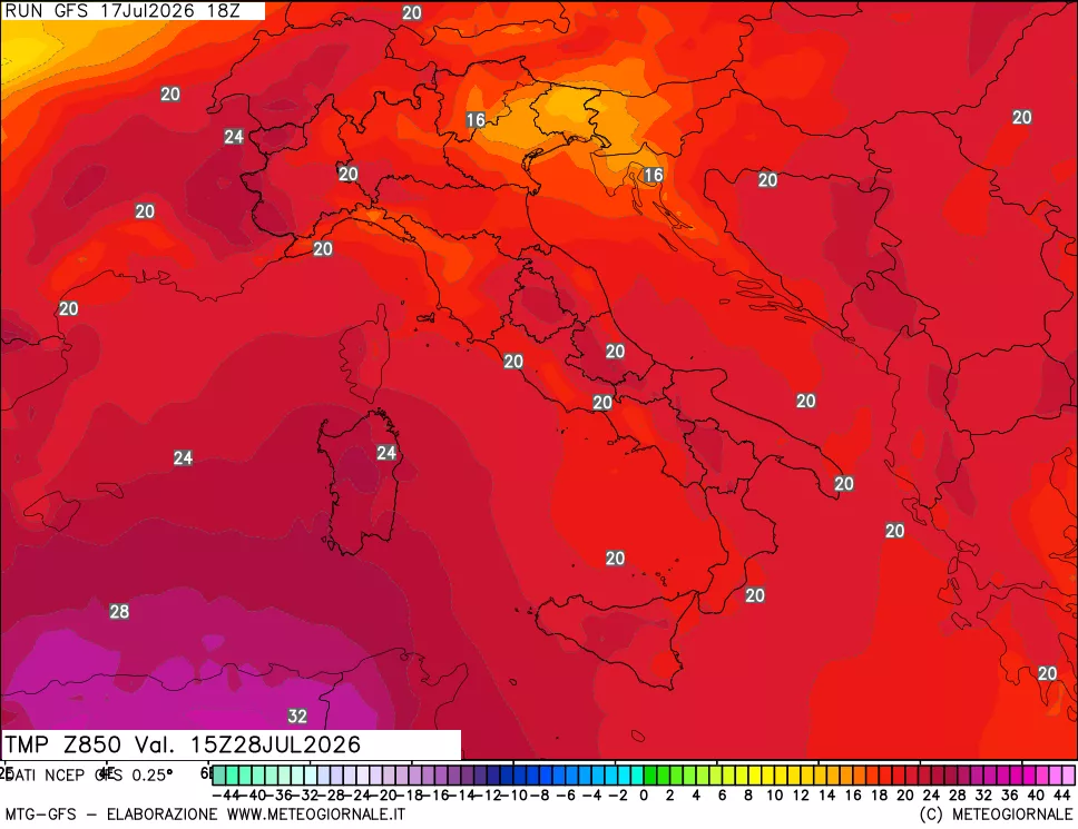 mappa 850 hPa Temp