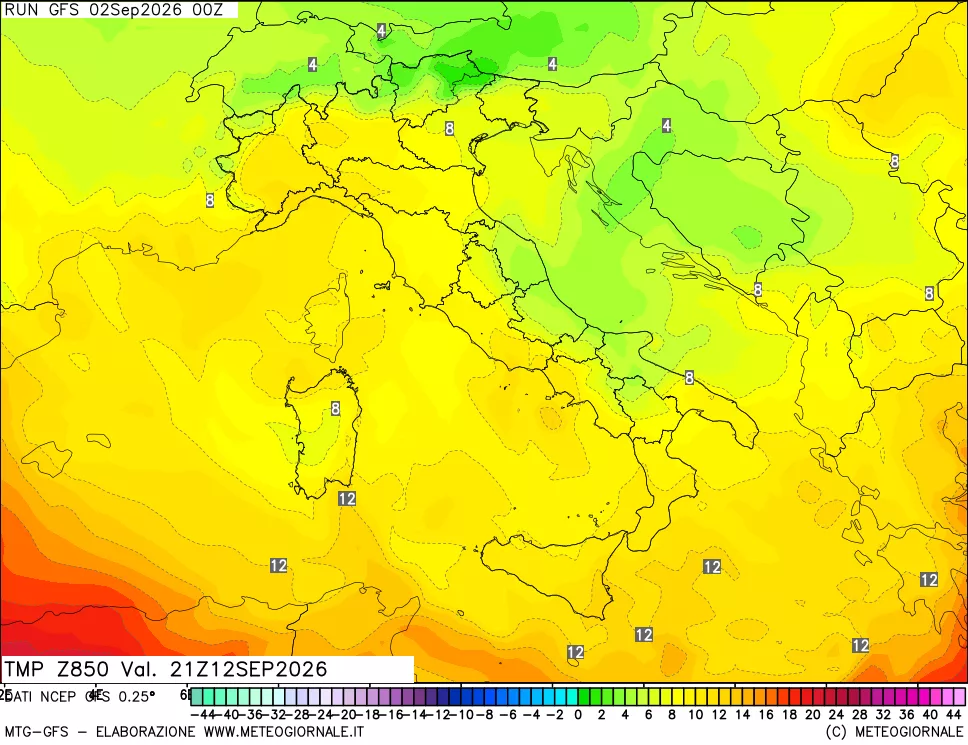 mappa 850 hPa Temp