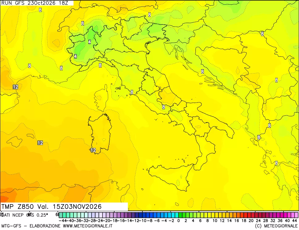 mappa 850 hPa Temp