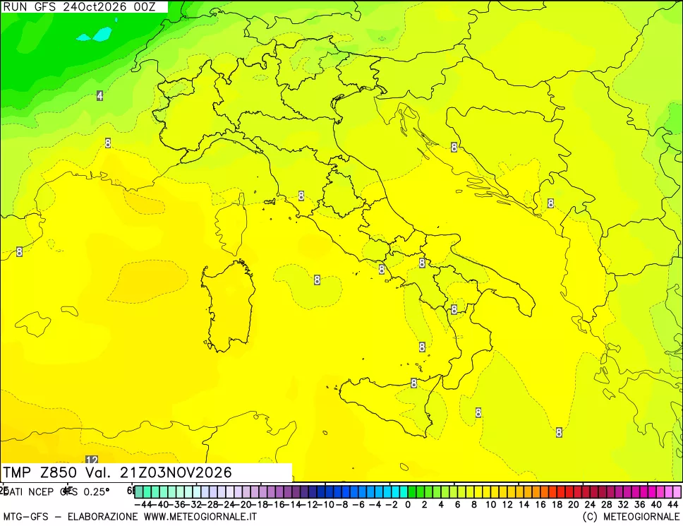 mappa 850 hPa Temp