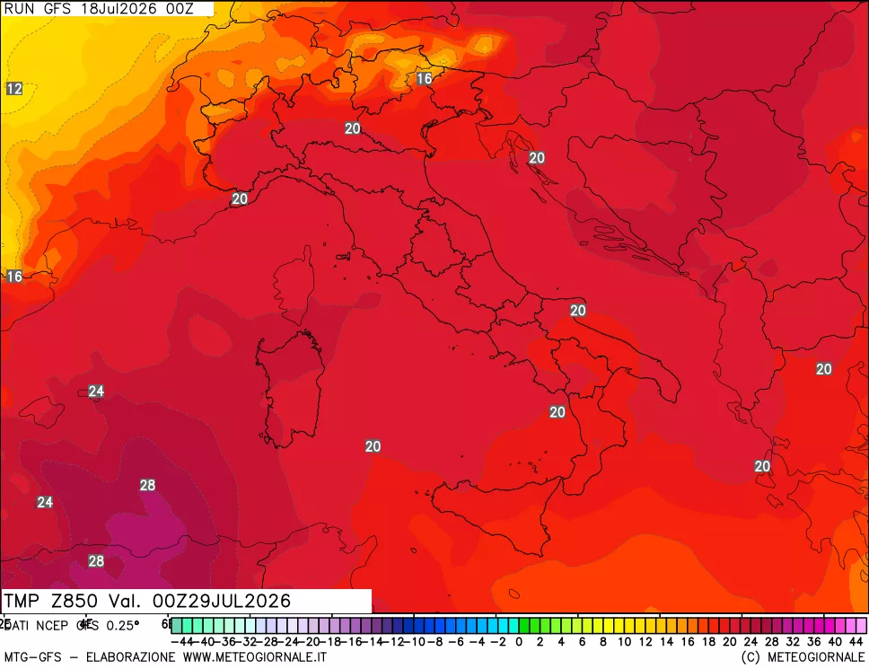 mappa 850 hPa Temp