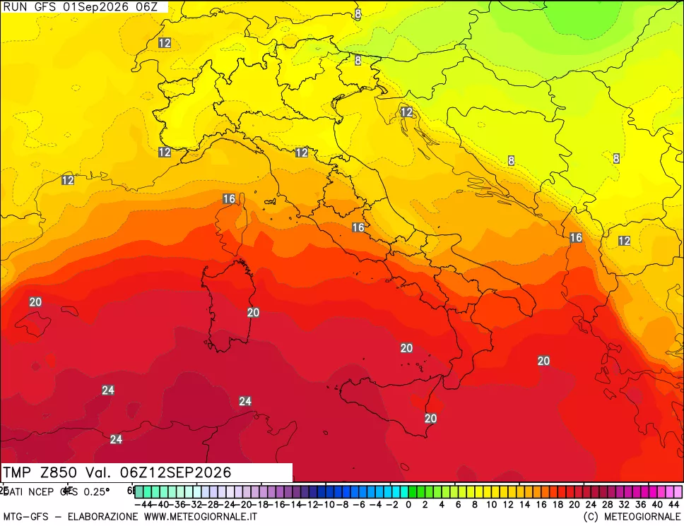 mappa 850 hPa Temp