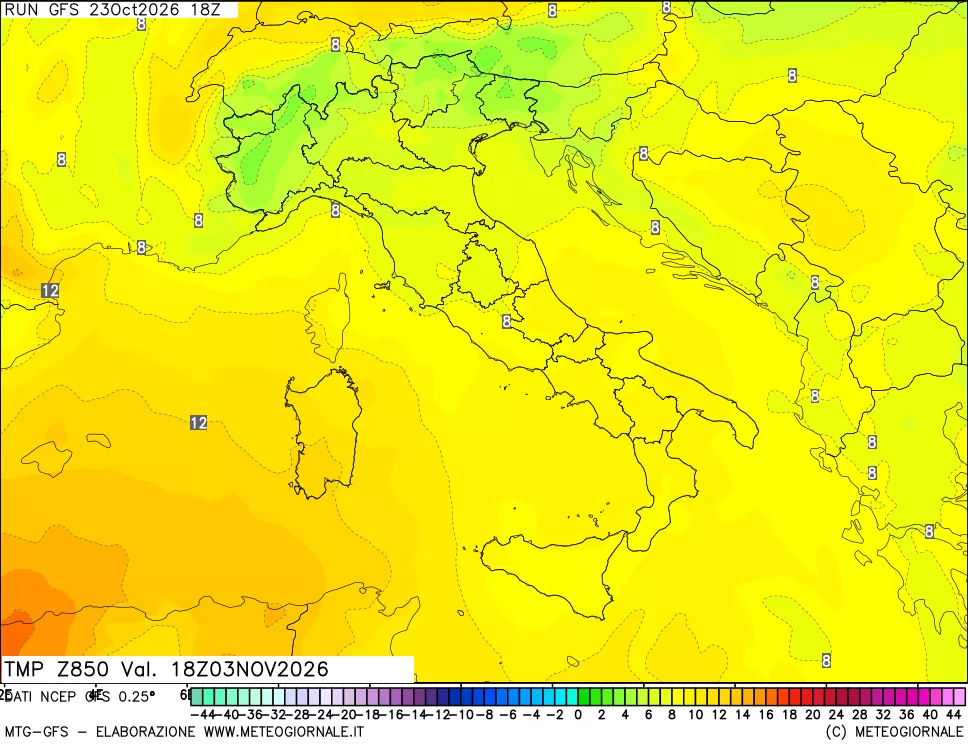 mappa 850 hPa Temp