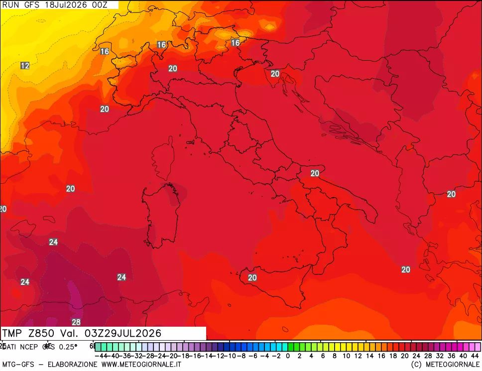 mappa 850 hPa Temp