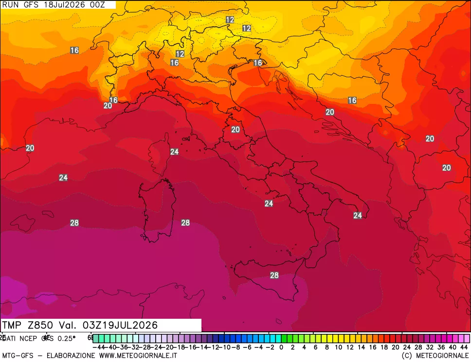 mappa 850 hPa Temp