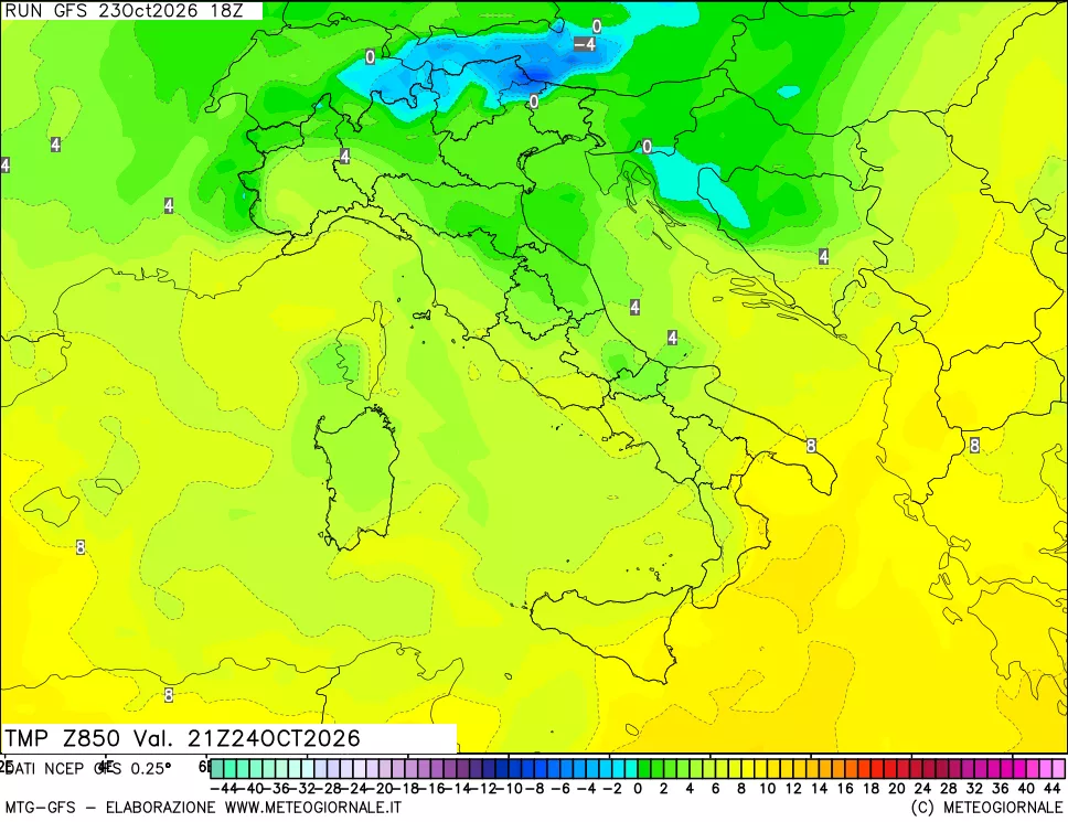 mappa 850 hPa Temp