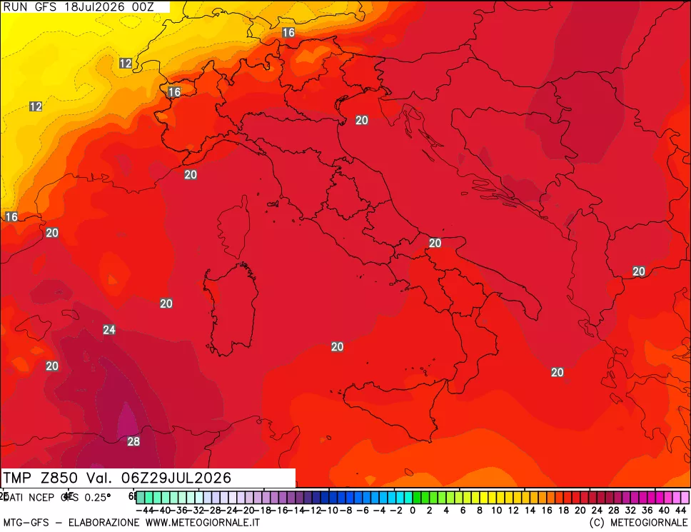 mappa 850 hPa Temp