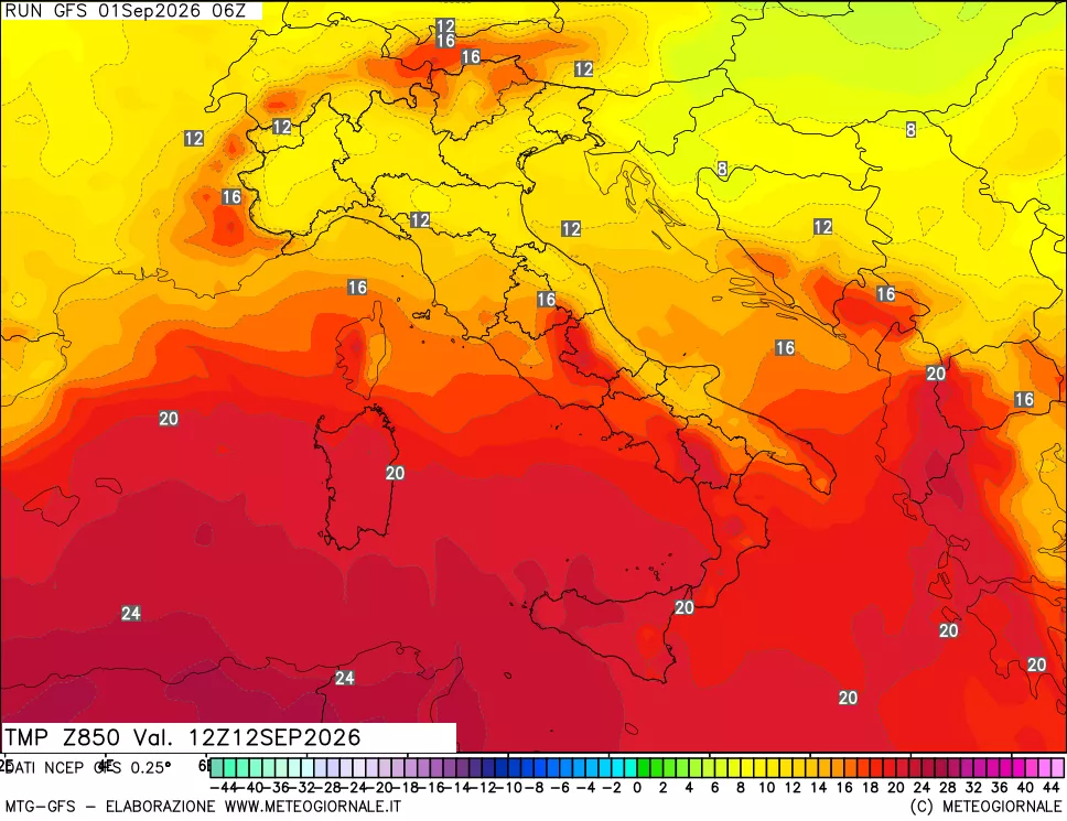 mappa 850 hPa Temp
