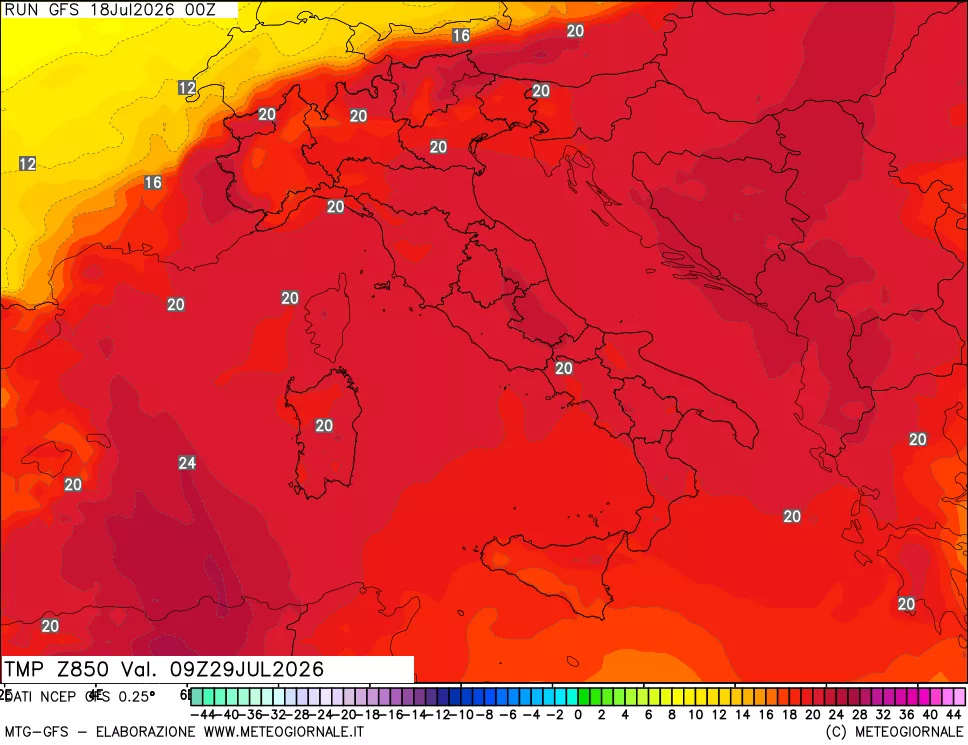 mappa 850 hPa Temp