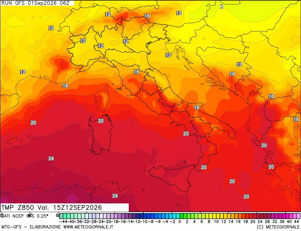 mappa 850 hPa Temp
