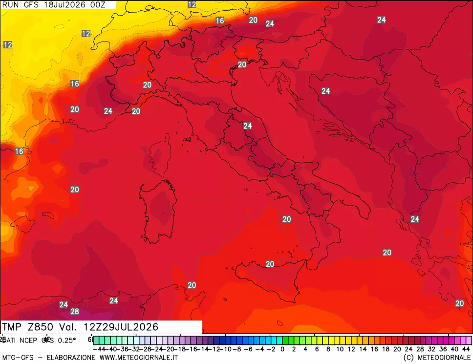mappa 850 hPa Temp