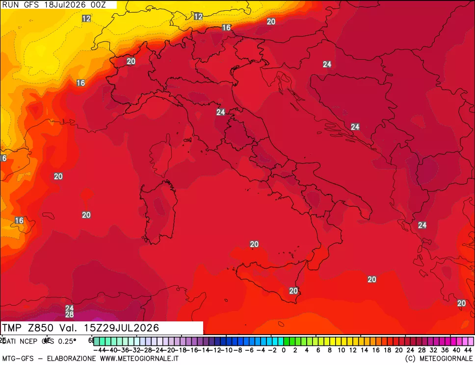 mappa 850 hPa Temp