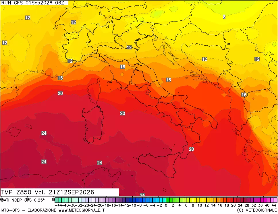 mappa 850 hPa Temp