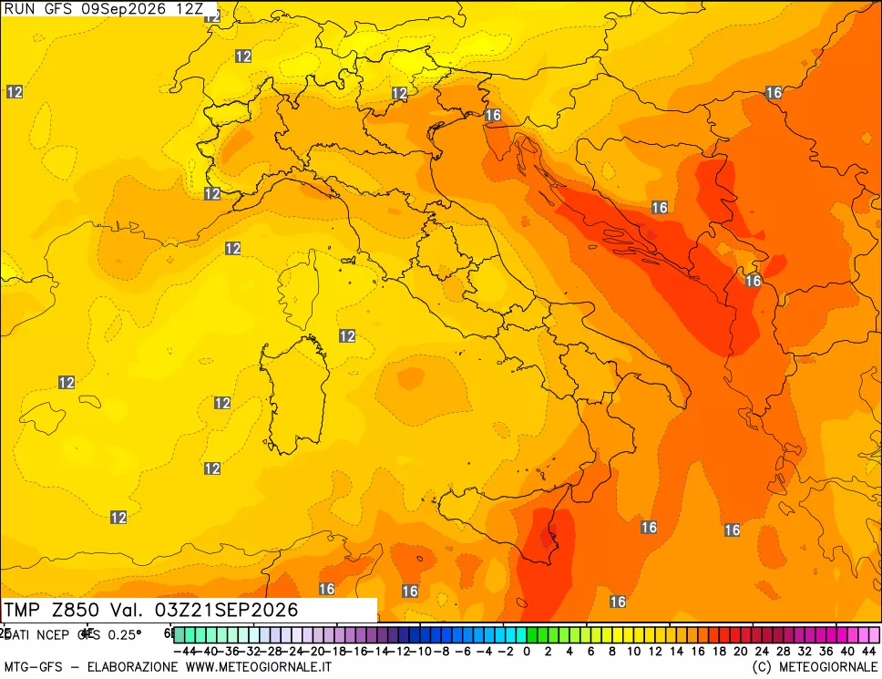 mappa 850 hPa Temp
