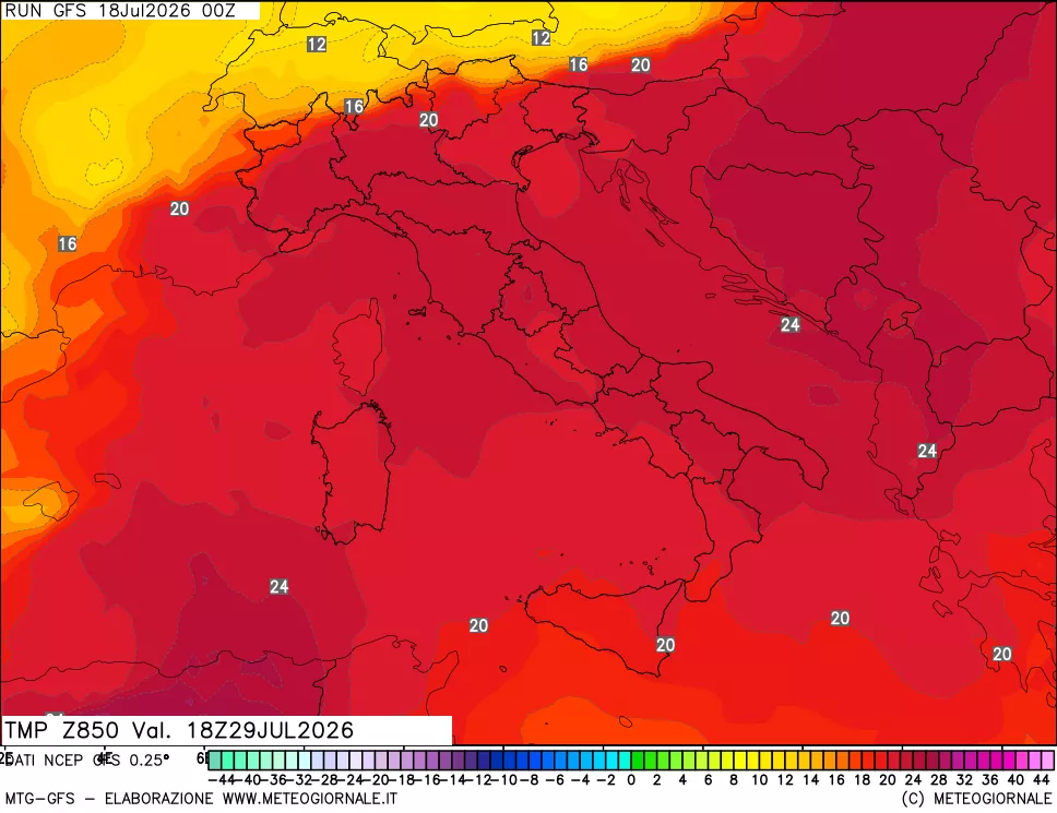 mappa 850 hPa Temp