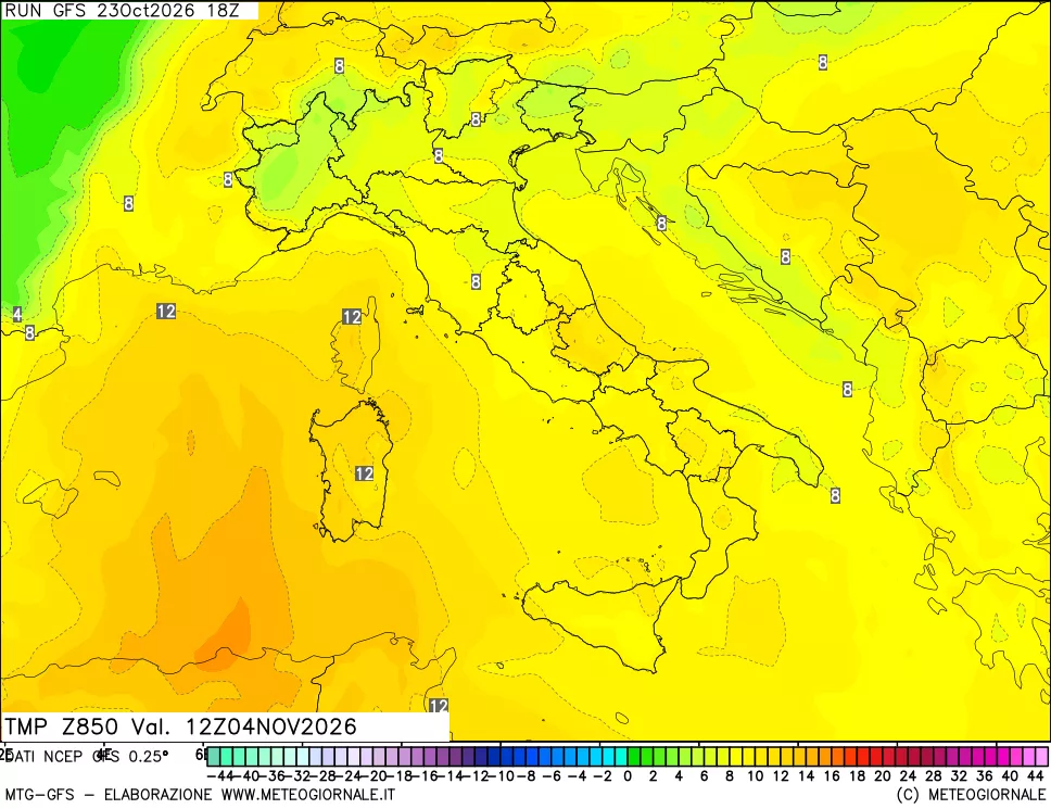 mappa 850 hPa Temp