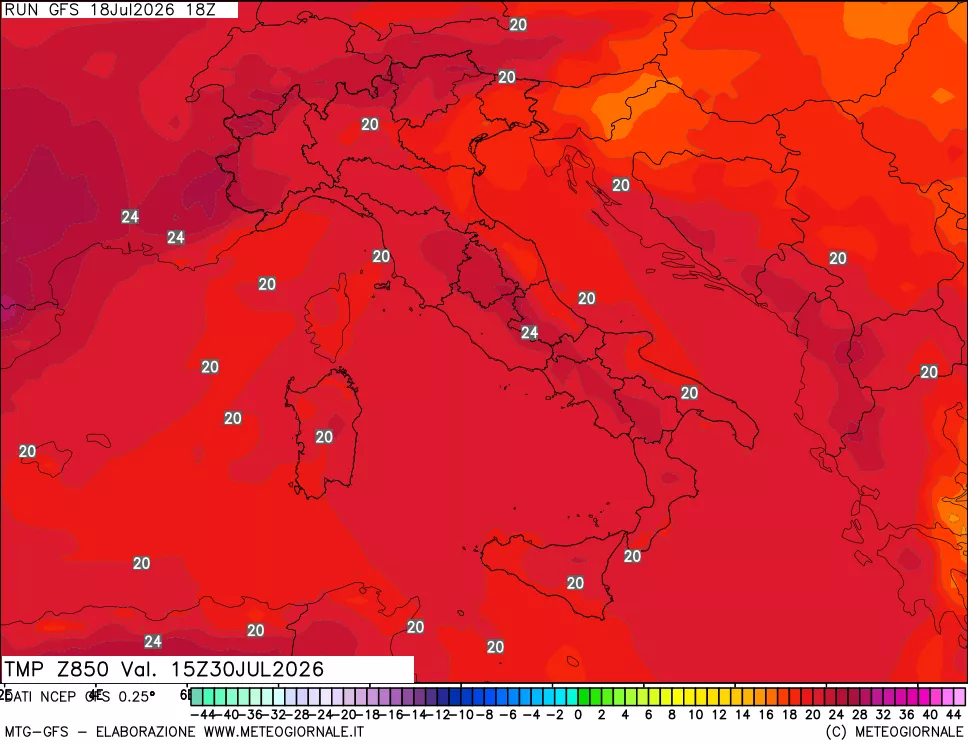 mappa 850 hPa Temp