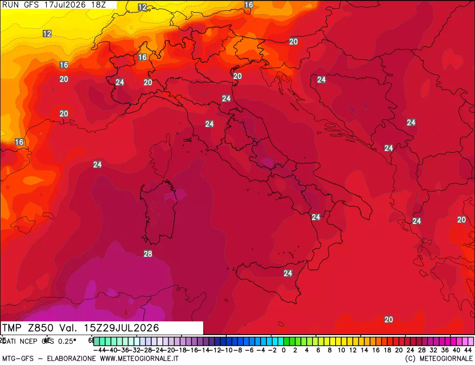 mappa 850 hPa Temp