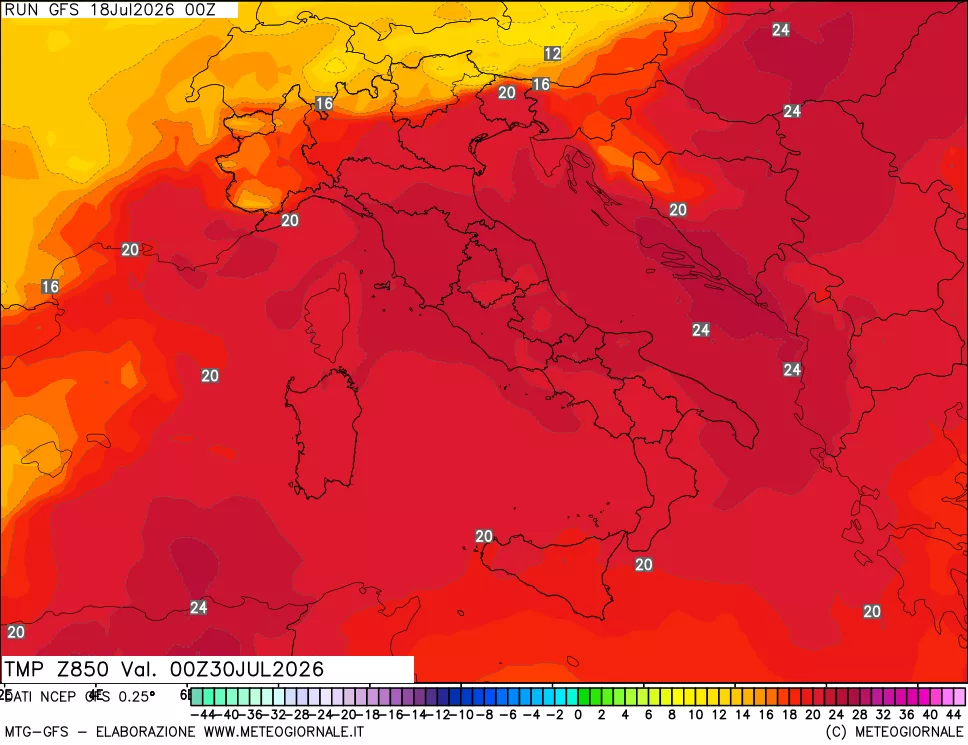 mappa 850 hPa Temp
