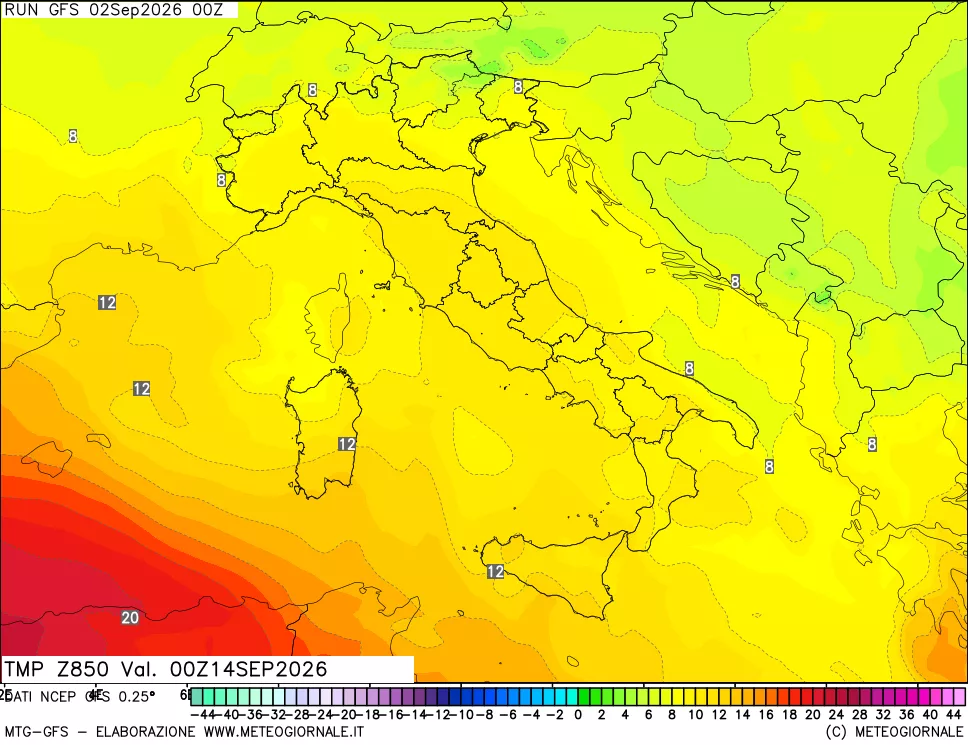 mappa 850 hPa Temp
