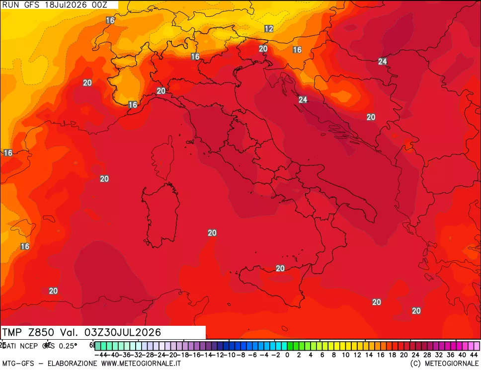 mappa 850 hPa Temp