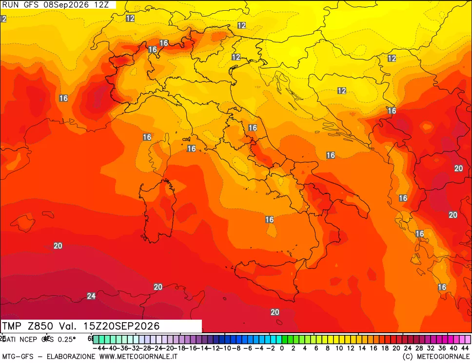 mappa 850 hPa Temp