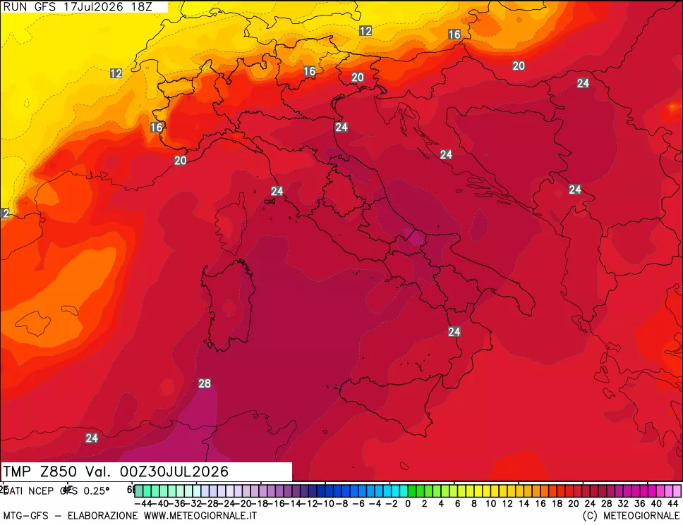 mappa 850 hPa Temp