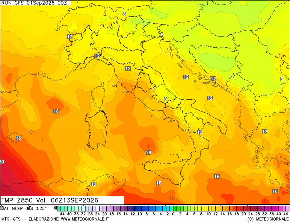 mappa 850 hPa Temp