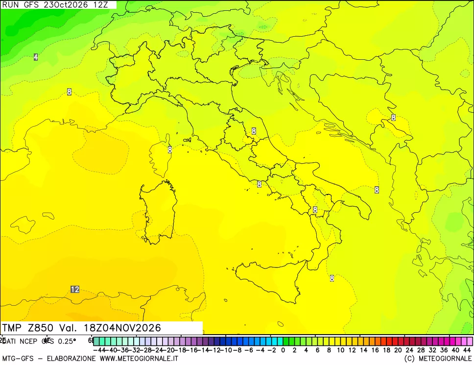 mappa 850 hPa Temp