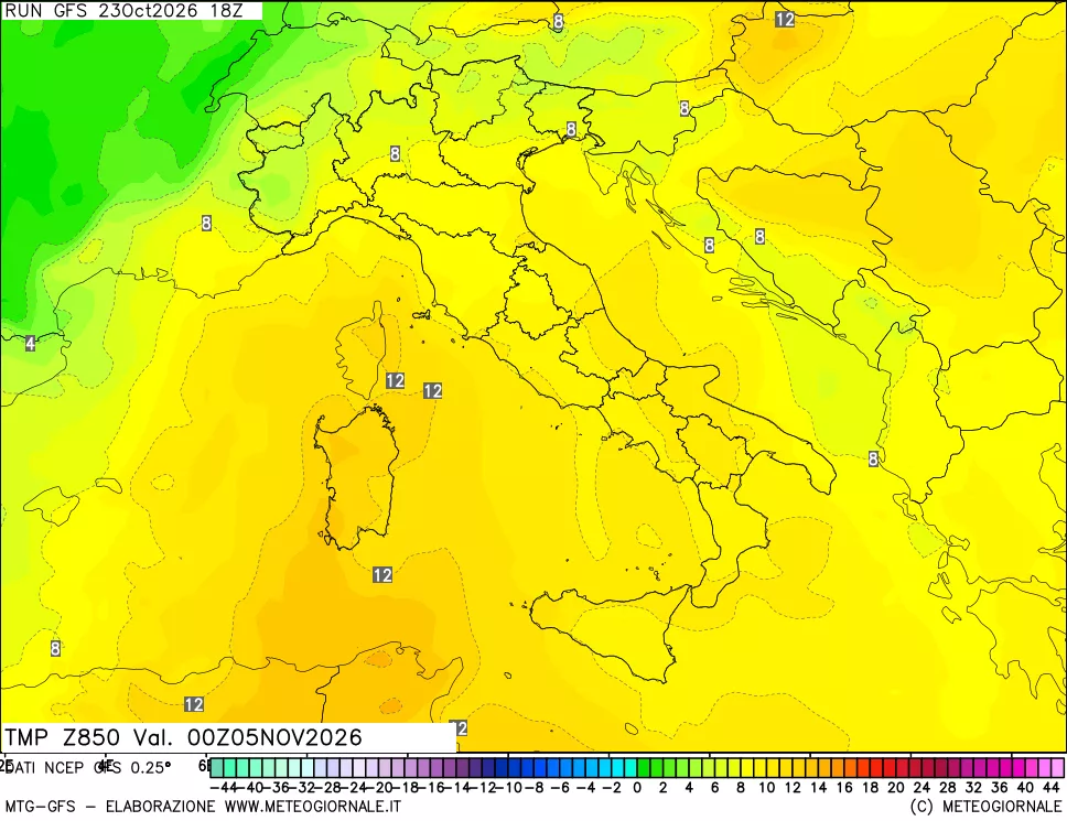 mappa 850 hPa Temp