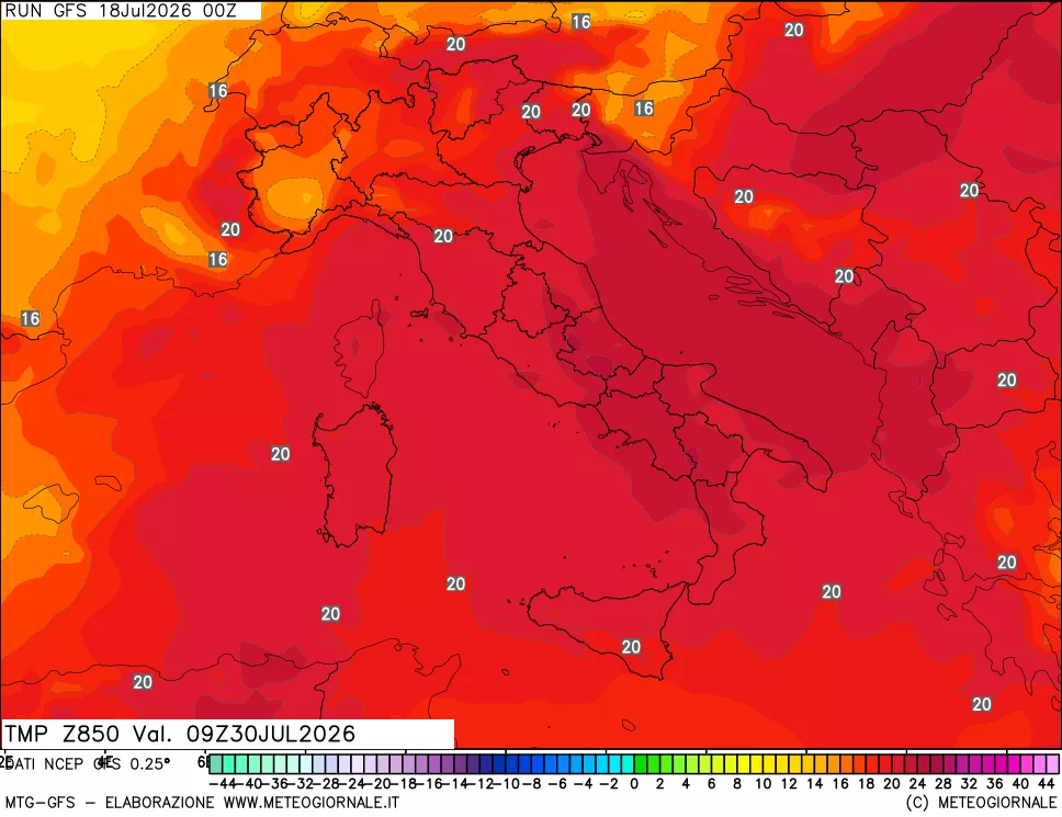 mappa 850 hPa Temp