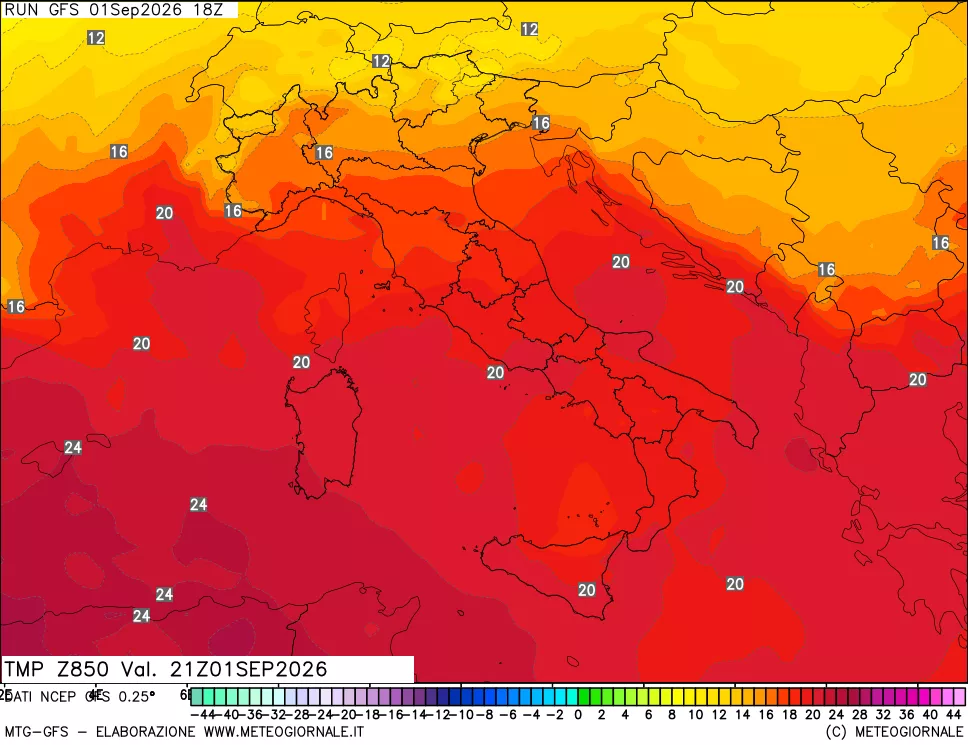 mappa 850 hPa Temp