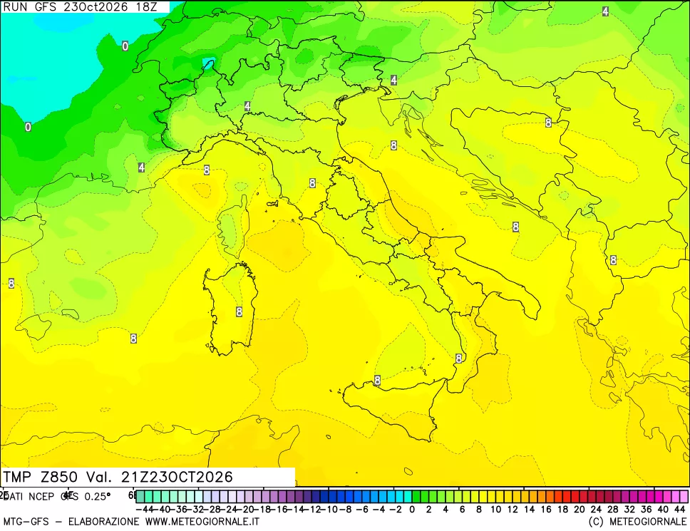 mappa 850 hPa Temp