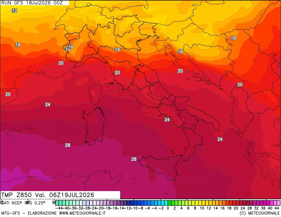 mappa 850 hPa Temp