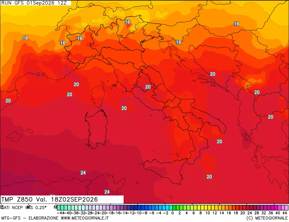 mappa 850 hPa Temp