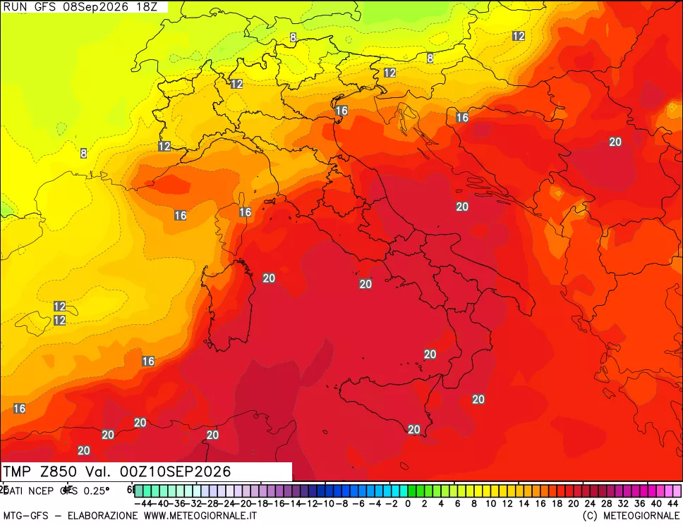 mappa 850 hPa Temp