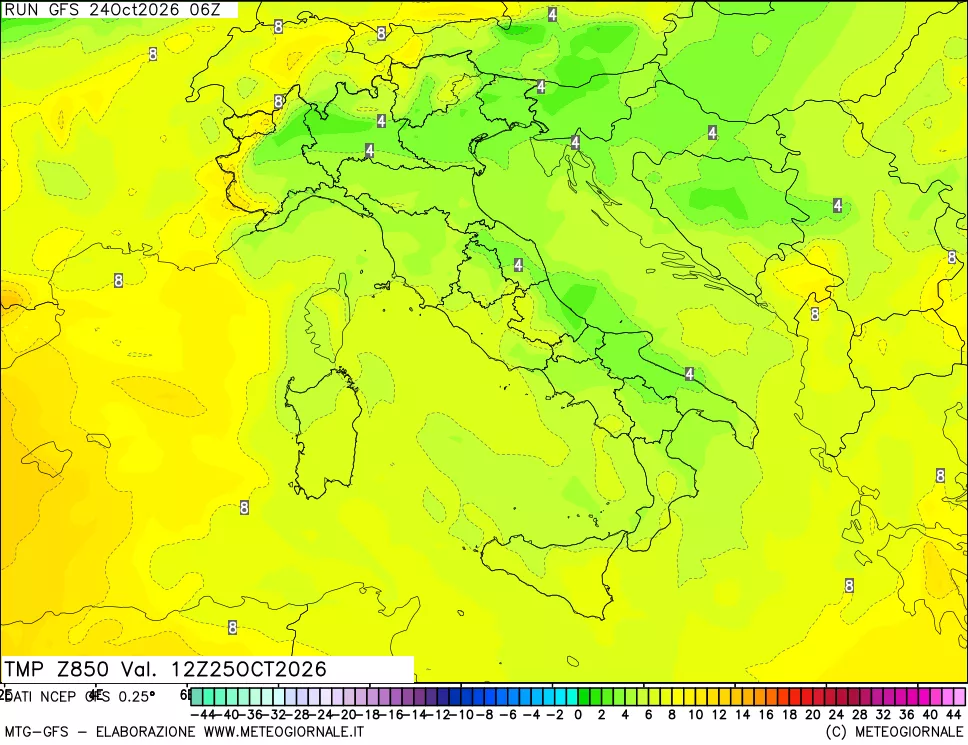 mappa 850 hPa Temp